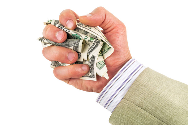 збиті долари в руці ізольовані на білому
 - Фото, зображення