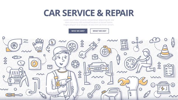 Car Service & Reparatur Doodle-Konzept - Vektor, Bild