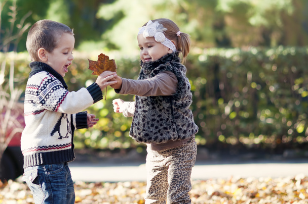 Kids playing in autumn park - Photo, Image