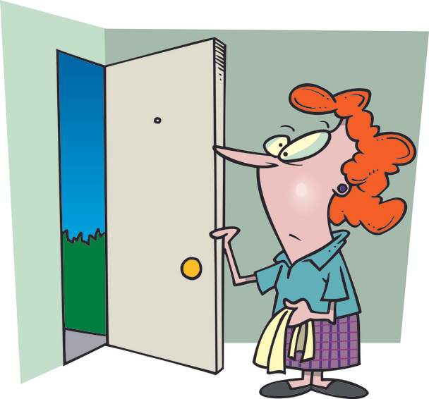 Cartoon-Frau antwortet auf die Tür - Vektor, Bild