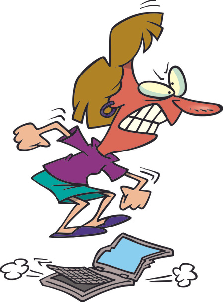 bilgisayar başında öfkeli kadın karikatür - Vektör, Görsel