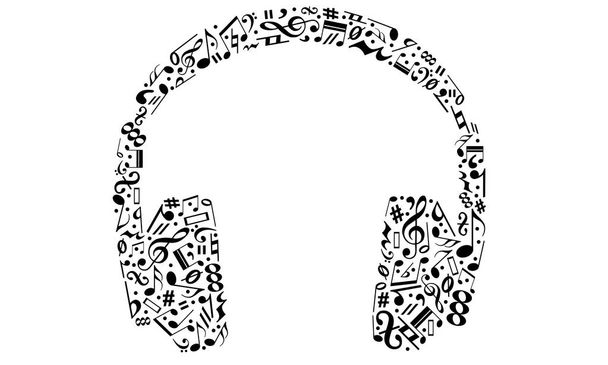 Silhouette of headphones made of musical notes - Vector, Image