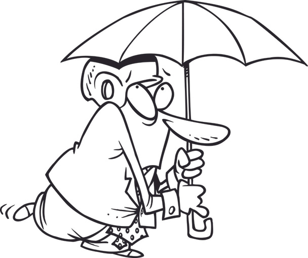 Cartoon Man with Umbrella - Vector, Image
