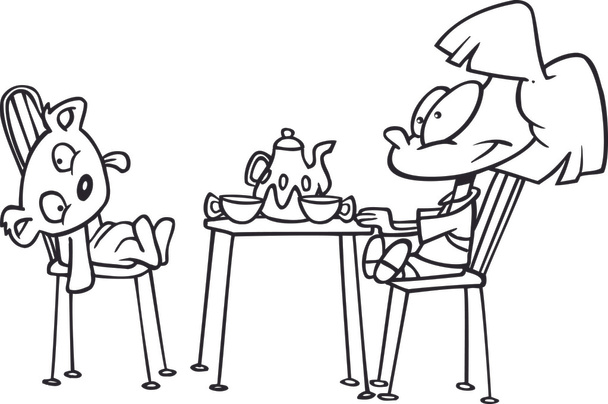 Cartoon Mädchen Tee-Party - Vektor, Bild
