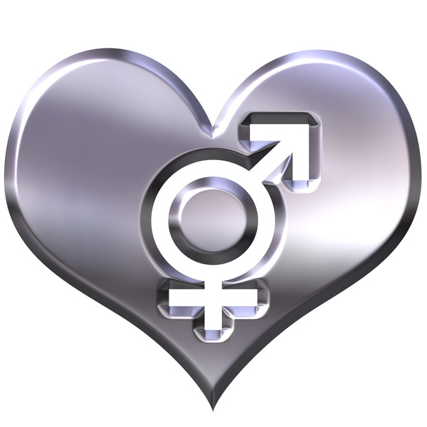 Corazón de plata 3d con signos de género
 - Foto, Imagen