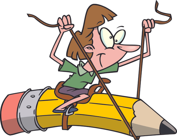 Cartoon vrouw bevrijden van een potlood - Vector, afbeelding