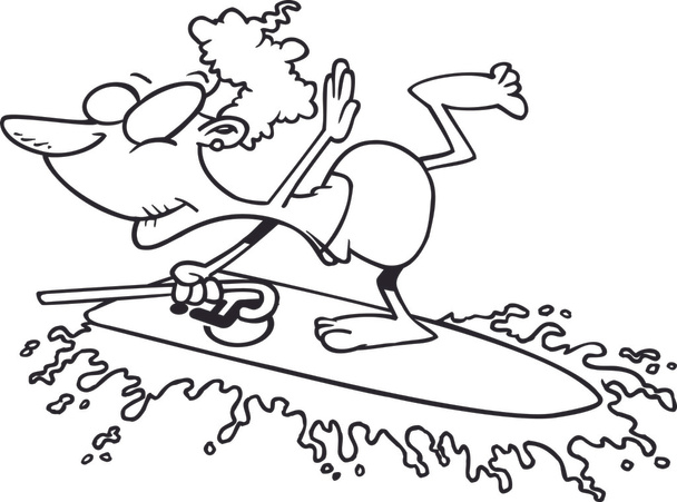 Kreskówka babcia surfing z jej trzciny - Wektor, obraz