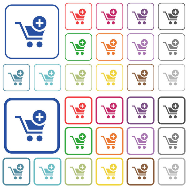 Voeg item toe aan winkelwagen geschetst egale kleur pictogrammen - Vector, afbeelding