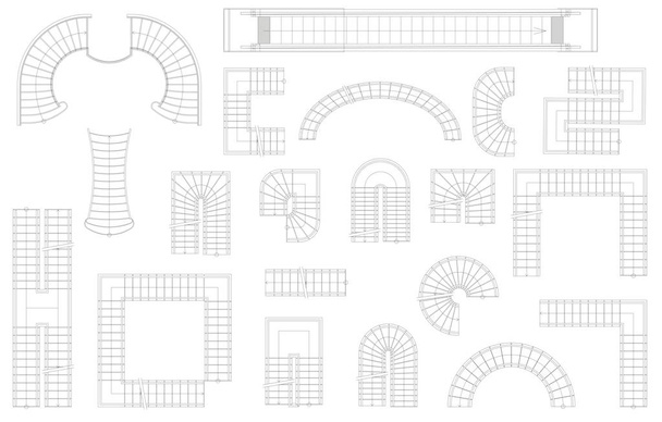 Conjunto gráfico de escaleras en diferentes formas. Vista superior. Ilustración vectorial. Aislado sobre fondo blanco
 - Vector, Imagen