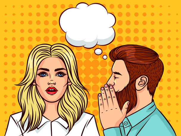 Modern guy and girl of the European type with speech bubble on background of pop art style.  - Vector, Image