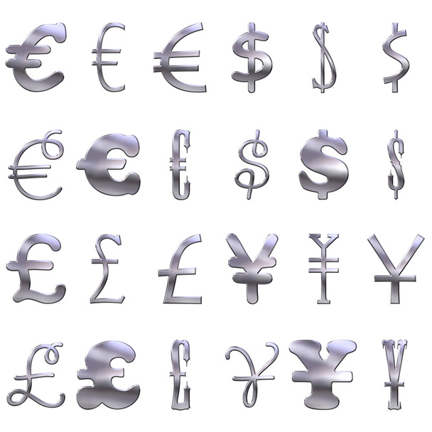 Simboli di valuta argento eccentrico 3D
 - Foto, immagini