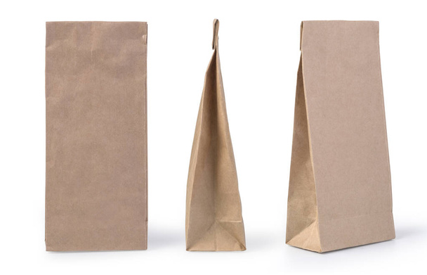 Brown paper bag packaging template isolated on white background - Photo, Image