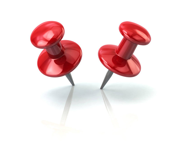 Two push red pins 3d rendering - Foto, imagen