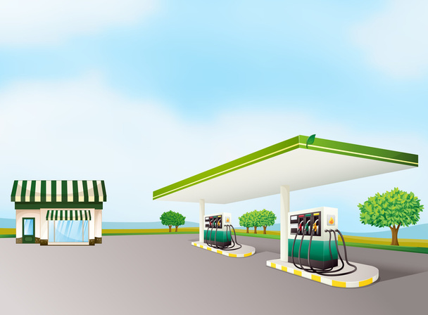 een huis en een benzinestation - Vector, afbeelding