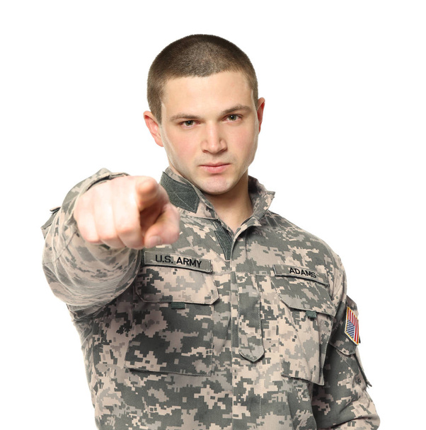 Soldier in camouflage on white background - Valokuva, kuva
