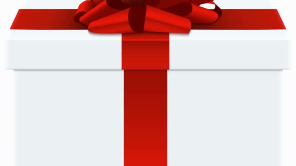 Animation rote Schleife mit weißem Geschenkkarton. - Filmmaterial, Video