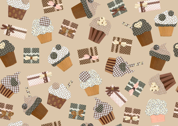 Seamless pattern cupcakes and gifts  - Photo, Image