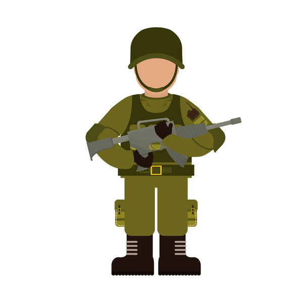 Militaire met haar verschillend beschermingsmiddelen en zijn pistool - Vector, afbeelding