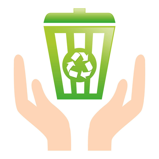 Panier recyclé vert avec icône mains
 - Vecteur, image