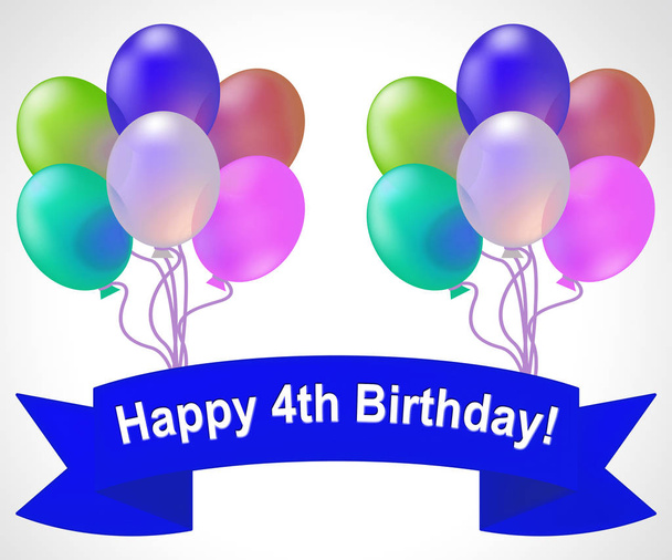 Happy Fourth Birthday Means 4th Party Celebration 3d Illustratio - Photo, Image