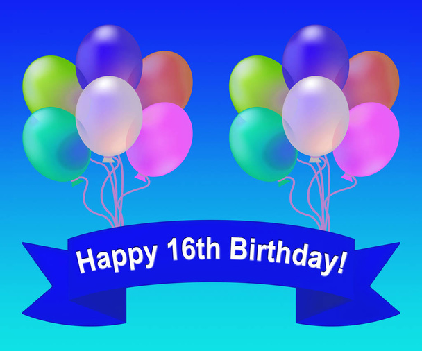 Щасливі шістнадцятий день народження, це означає 16 партія святкування 3d Illus - Фото, зображення