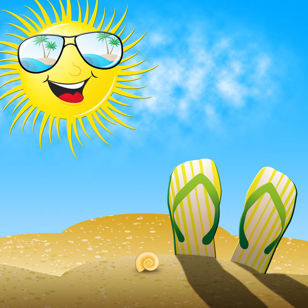 Beautiful Beach Shows Smiling Sun 3d Illustration - Photo, Image