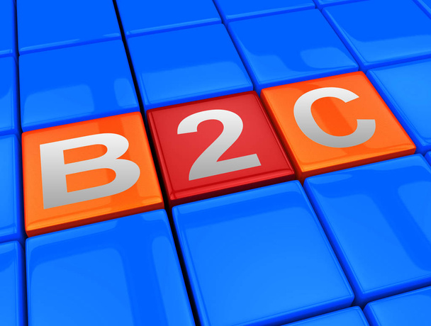 B2c ブロックの顧客にビジネスを示します、3 d イラスト - 写真・画像