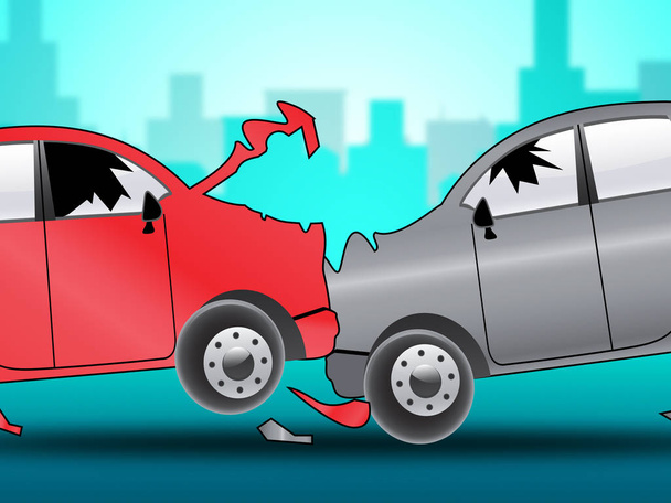 Auto-ongeluk toont Auto Crash 3d illustratie - Foto, afbeelding