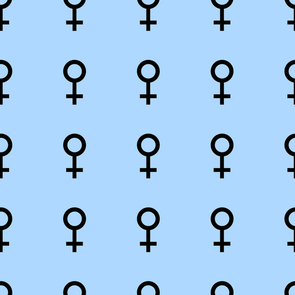 Безшовний візерунок з чорними жіночими символами. Жіночі знаки однакового розміру. Візерунок на синьому фоні. Векторні ілюстрації
 - Вектор, зображення