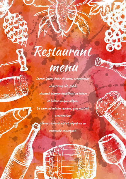 Restaurant menu, hand drawn food and drink - Διάνυσμα, εικόνα