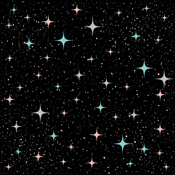 Doodle star seamless background. Grey, blue and pink star.  - Vector, Image