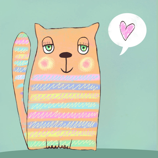 Předení barevné kočky valentines. Kočka v lásce. Valentýnské kartu. Láska pozadí. Miluju tě. Pozvání na schůzku - Fotografie, Obrázek