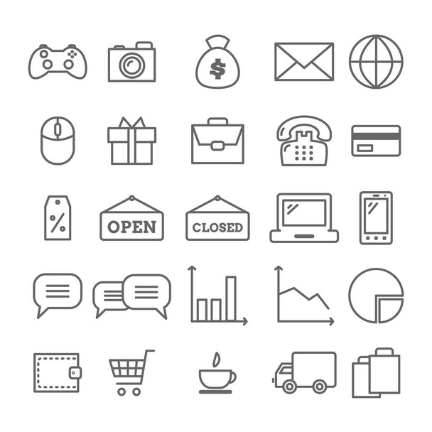 Collection of linear web icons: business, media, on-line trade - Vector, Imagen
