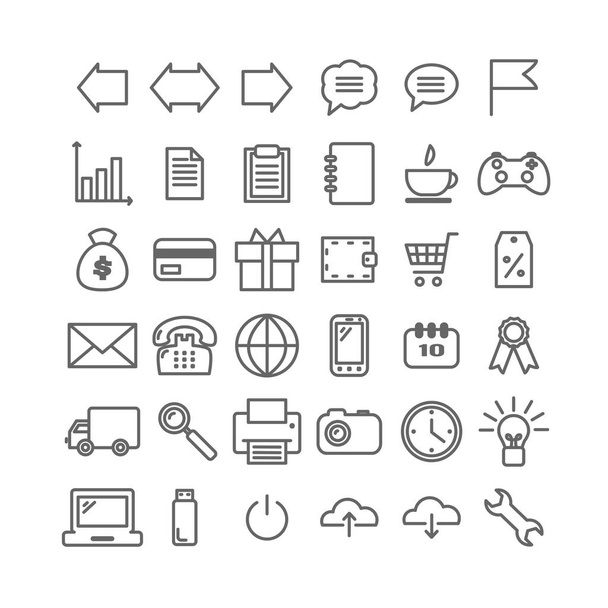 Collection of 36 universal linear icons. Thin icons  for web, print, mobile apps design - Вектор,изображение