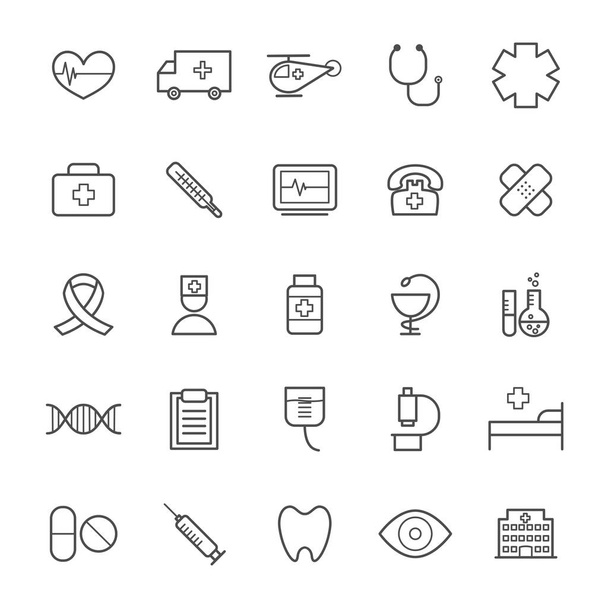 Collection of 25 linear medical icons. Thin icons  for web, print, mobile apps design - Вектор,изображение