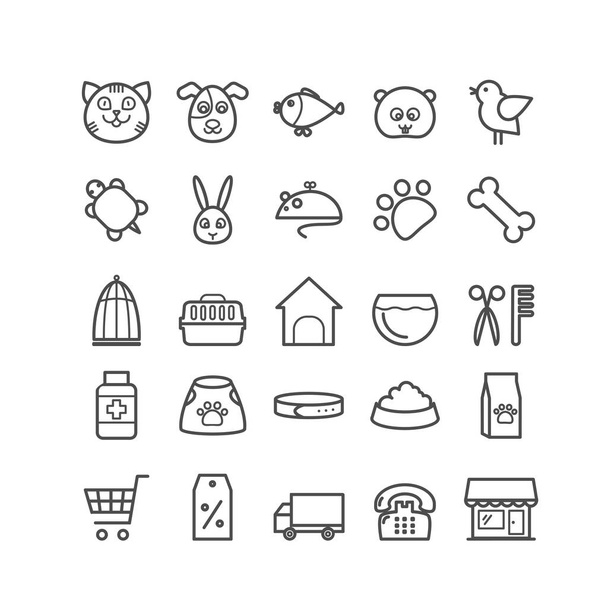 Set of outline pet shop icons. Thin icons for web, print, mobile apps - Вектор,изображение