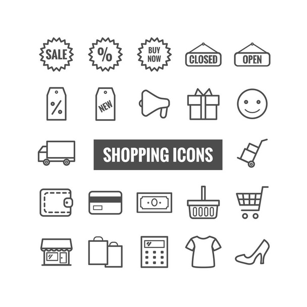 Collection of outline shopping icons. Thin icons  for web, print, mobile apps design - Διάνυσμα, εικόνα