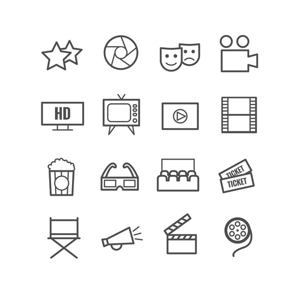 Set of 16 outline cinema icons. Thin icons for web and mobile applications - Vector, Image