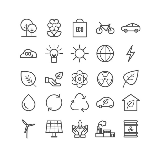 Collection of outline ecology icons. Linear eco icons for web and mobile apps - Вектор,изображение
