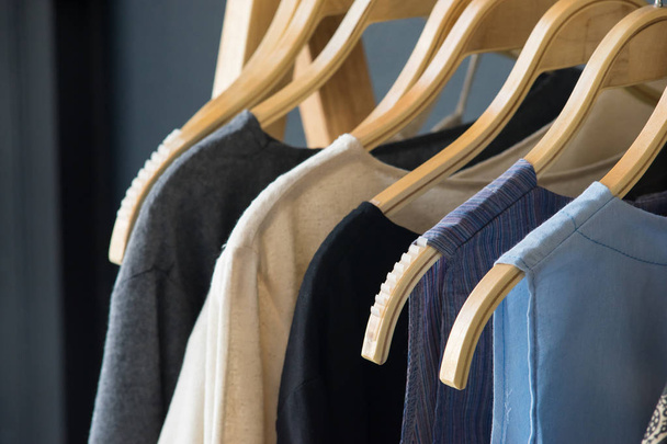 Variety of shirts hanging on the clothesline - Foto, imagen