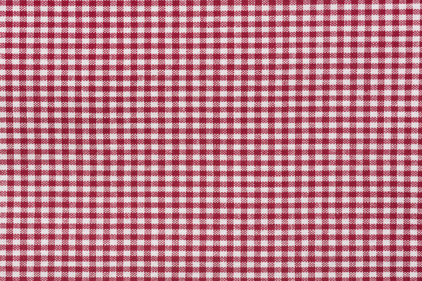 Checkered czerwony i biały tekstura tkanina. - Zdjęcie, obraz