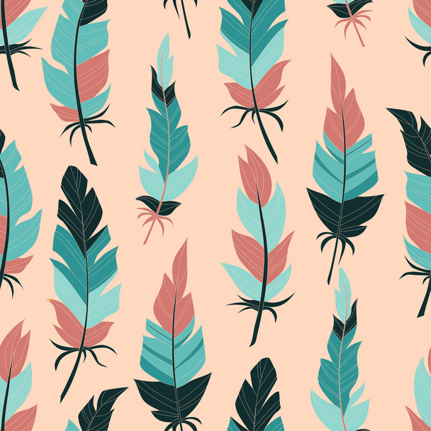 Seamless background vintage colored feathers. Pattern. - Διάνυσμα, εικόνα