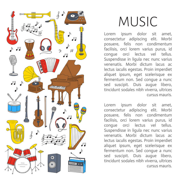 Instrumenty muzyczne i symbole. - Wektor, obraz