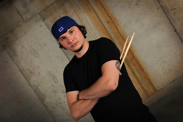 Young Man With Drumsticks - Foto, imagen