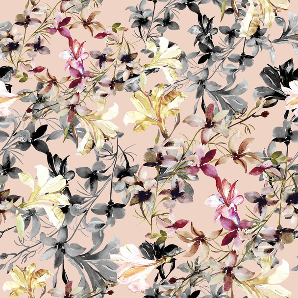  Seamless pattern bouquet of chrysanthemums on a colored background - Foto, Imagem