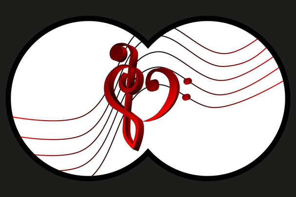 Muziek Opmerking staafkerk en hart viool- en bassleutel, - Vector, afbeelding