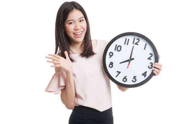 Happy Young Asian business woman with a clock. - Foto, Bild