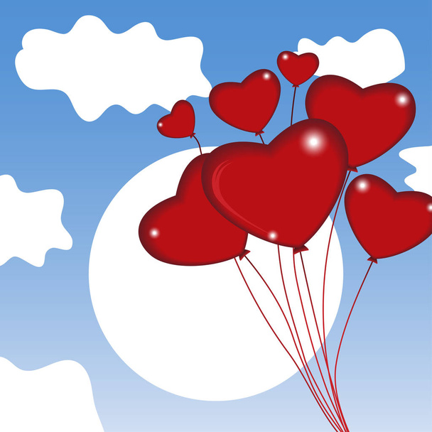 Grupa z balonem na niebie. Serce na Walentynki. Wektor  - Wektor, obraz