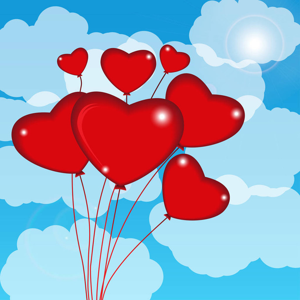 Groupe de montgolfière dans le ciel. Coeur le jour de la Saint Valentin. Vecteur
 - Vecteur, image