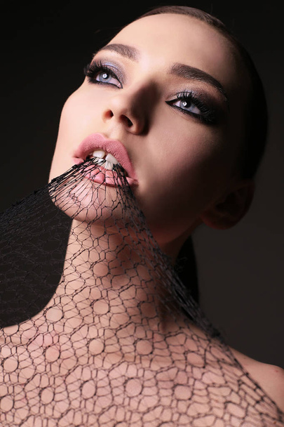 portrait of gorgeous sensual woman with dark hair - Zdjęcie, obraz